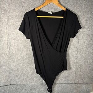 Garage Black‎ Faux Wrap Short Sleeve Bodysuit Women Size L